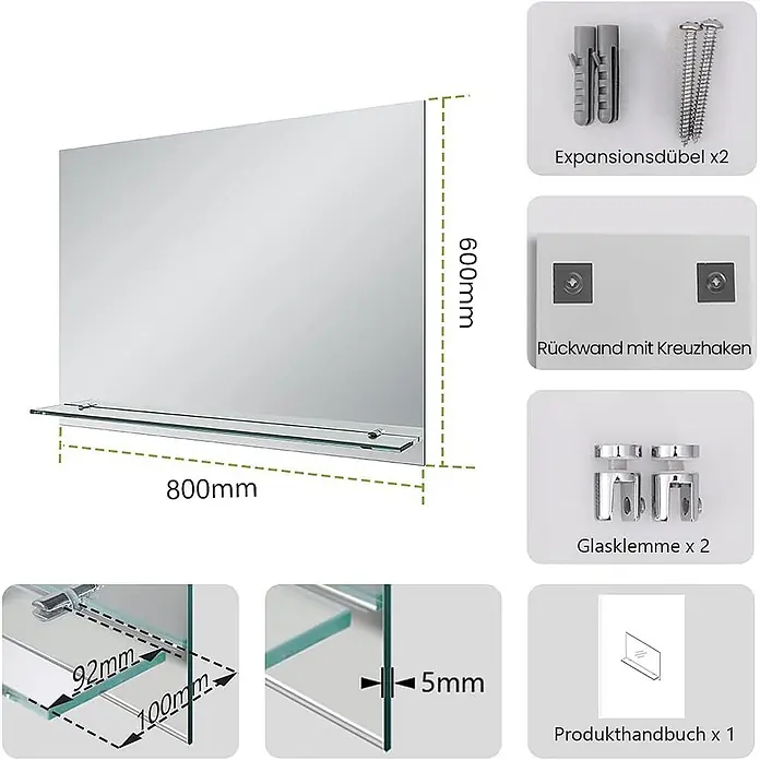 S'AFIELINA Ablagespiegel Linear - 80 cm x 10 mm x 60 cm