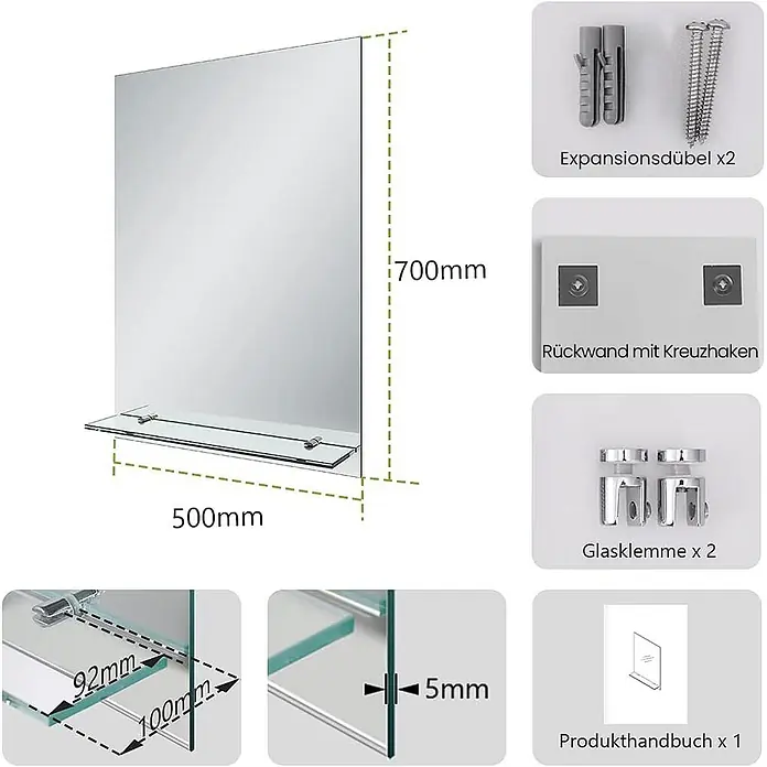 S'AFIELINA Ablagespiegel Linear - 50 cm x 10 mm x 70 cm