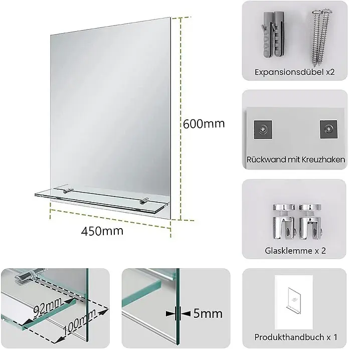 S'AFIELINA Ablagespiegel Linear - 45 cm x 10 mm x 60 cm