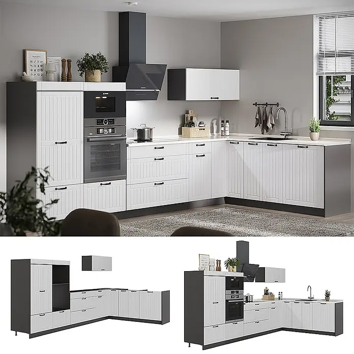 Vicco Eckküche - Weiß Landhaus, Ohne Elektrogeräte