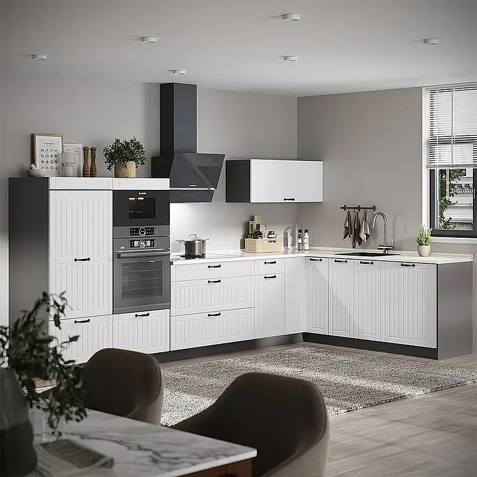 Vicco Eckküche - Weiß Landhaus, Ohne Elektrogeräte