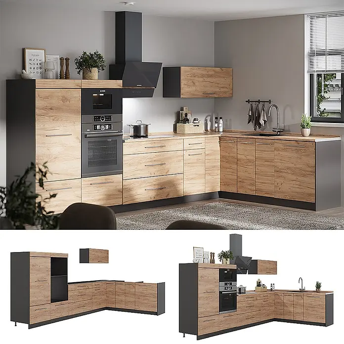 Vicco Eckküche - Goldkraft Eiche, Ohne Elektrogeräte