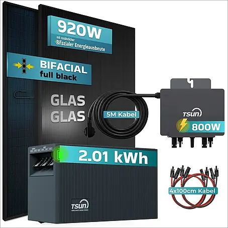 Sunniva  Balkonkraftwerk 920 / 800 Watt mit TSUN MX800Lite DCU2000Lite 2,01 kWh Speicher