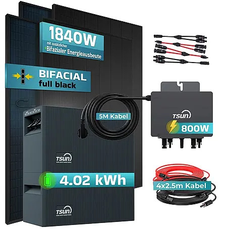 Sunniva  Balkonkraftwerk 1840 / 800 Watt mit TSUN MX800Lite DCU2000Lite DB2000Lite 4,02 kWh Speicher