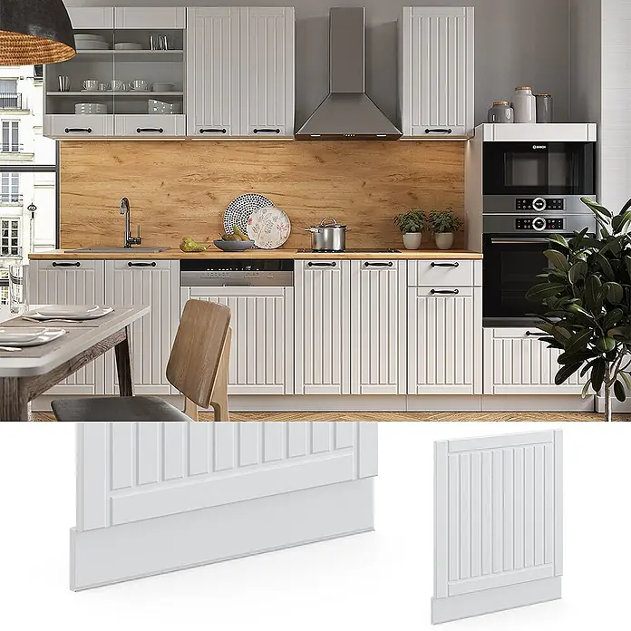 Vicco Schrankküche Weiß Landhaus ohne Arbeitsplatte - Weiß Landhaus, Frontblende 60 cm