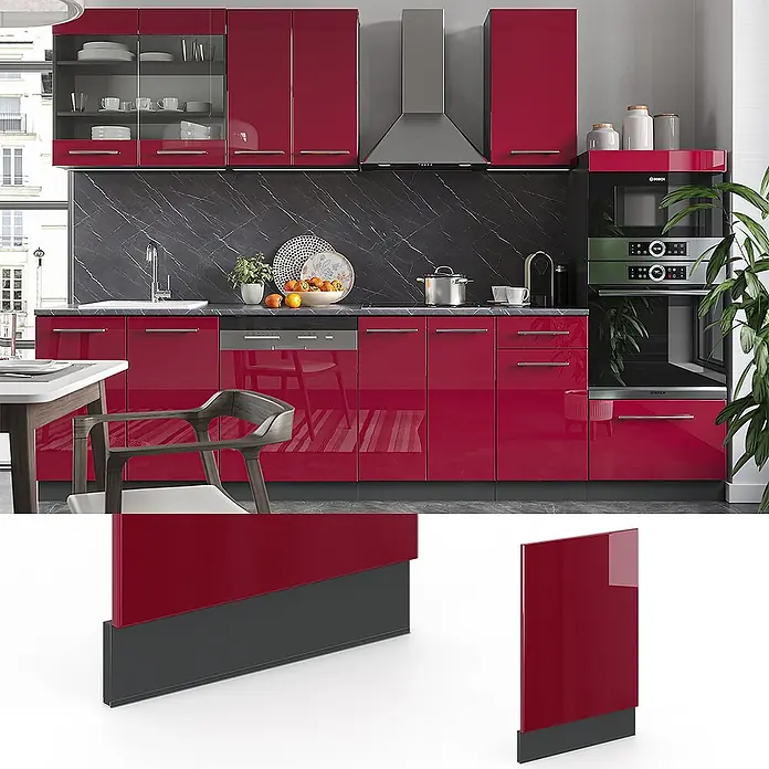 Vicco Schrankküche Bordeaux Hochglanz ohne Arbeitsplatte - Bordeaux Hochglanz, Frontblende 45 cm