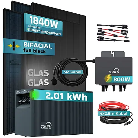 Sunniva  Balkonkraftwerk 1840 / 800 Watt mit TSUN MX800Lite DCU2000Lite 2,01 kWh Speicher