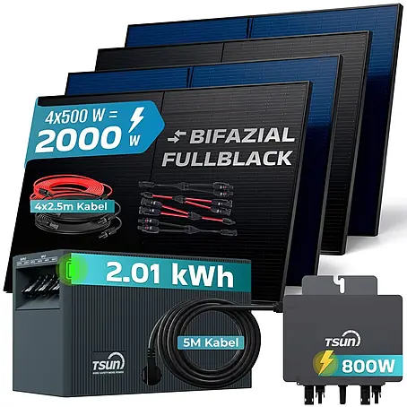 Sunniva  Balkonkraftwerk 2000 / 800 Watt mit TSUN MX800Lite DCU2000Lite 2,01 kWh Speicher