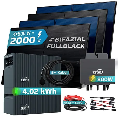 Sunniva  Balkonkraftwerk 2000 / 800 Watt mit TSUN MX800Lite DCU2000Lite DB2000Lite 4,02 kWh Speicher
