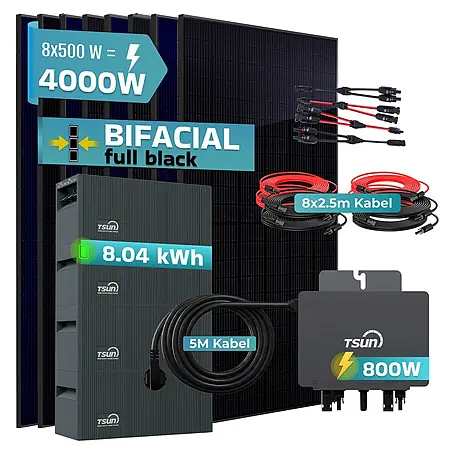 Sunniva  Balkonkraftwerk 4000 / 800 Watt mit TSUN MX800Lite DCU2000Lite DB2000Lite 8,04 kWh Speicher