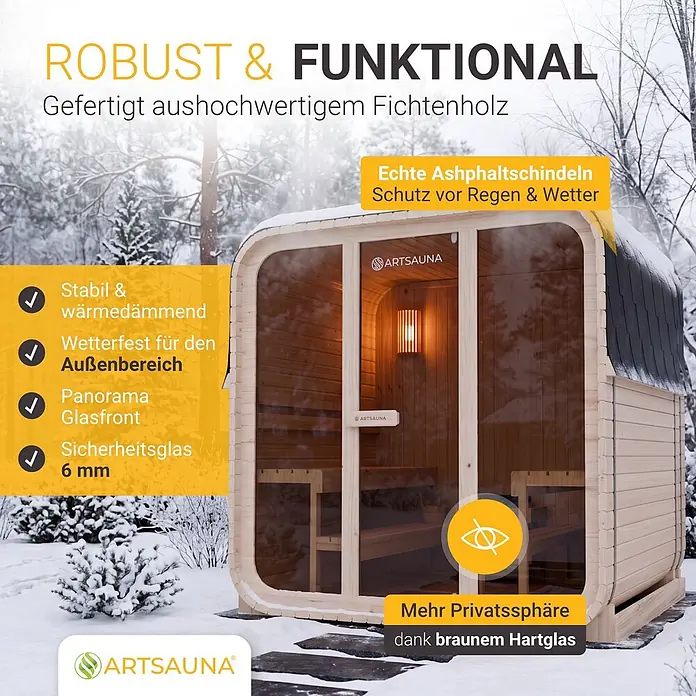 Artsauna Fasssauna Fjora - Holz, L x B x H: 225 x 228 x 180 cm