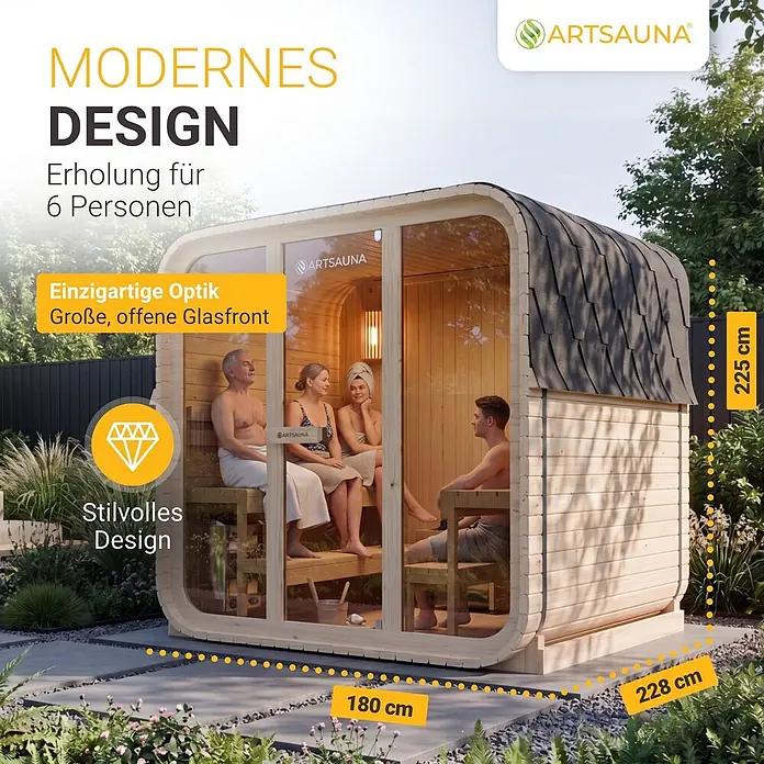 Artsauna Fasssauna Fjora - Holz, L x B x H: 225 x 228 x 180 cm