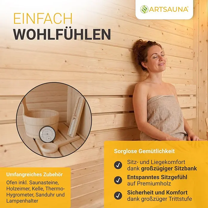 Artsauna Fasssauna Fjora - Holz, L x B x H: 225 x 228 x 180 cm