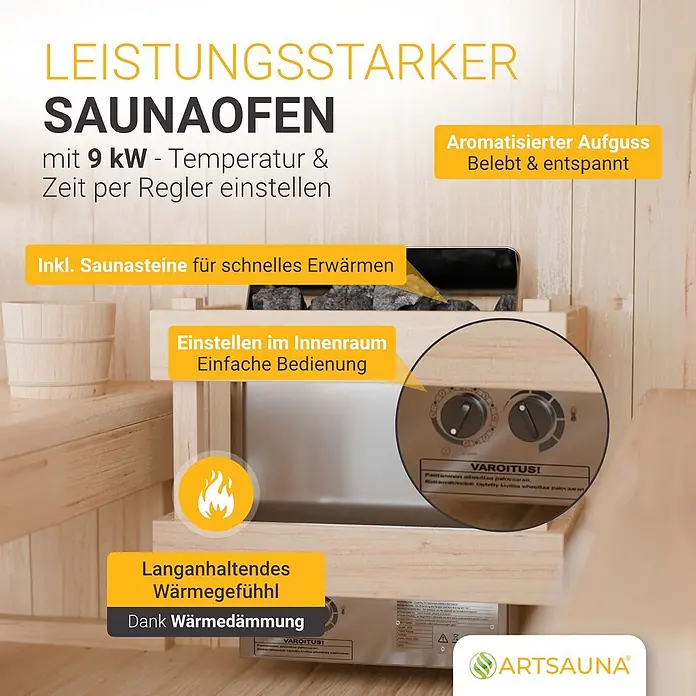 Artsauna Fasssauna Fjora - Holz, L x B x H: 225 x 228 x 180 cm