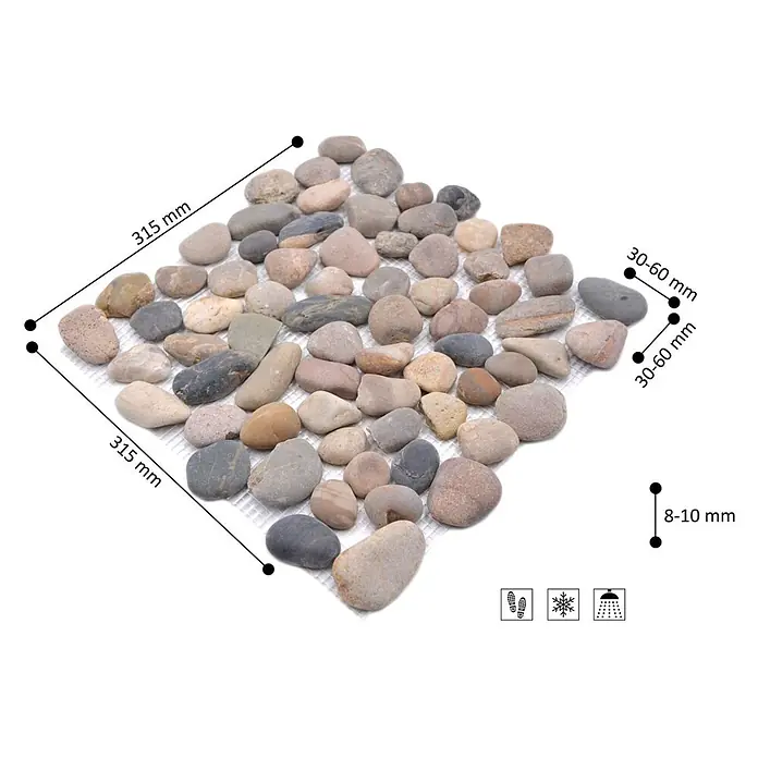 Mosaikfliese Kiesel XKF 004M - 31,5 x 31,5 cm, Grau/Beige, Matt - Skizze