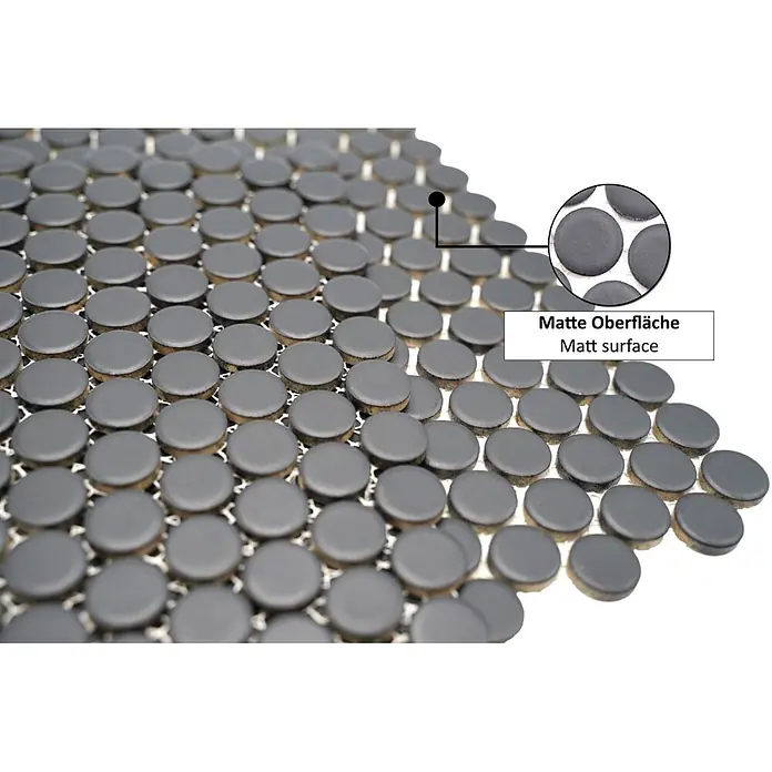 Mosaikfliese Knopf Uni 892N - 30,5 x 32 cm, Schwarz, Matt - Informationsansicht