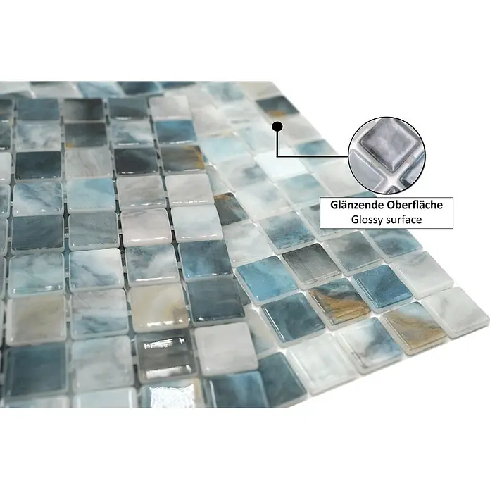 Mosaikfliese Quadrat Eco Air Force VP56256PUR - 31,6 x 31,6 cm, Mix Grau, Glänzend - Informationsansicht