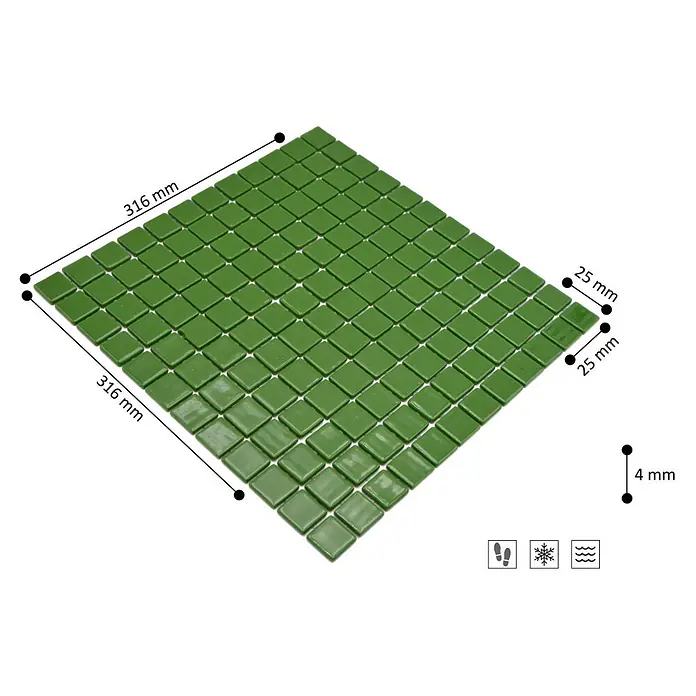 Mosaikfliese Quadrat Eco VP25602PUR - 31,6 x 31,6 cm, Glas, Dunkelgrün, Glänzend - Skizze