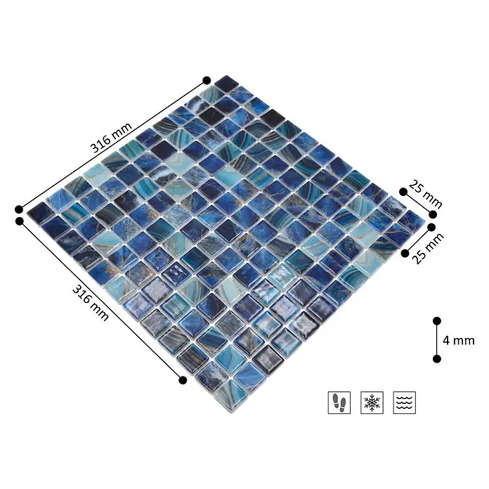 Mosaikfliese Quadrat Eco Royal VP56254PUR - 31,6 x 31,6 cm, Mix Royalblau, Glänzend - Skizze
