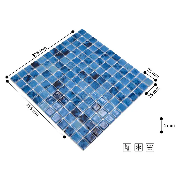 Mosaikfliese Quadrat Eco Olympic VP56255PUR - 31,6 x 31,6 cm, Mix Blau, Glänzend - Skizze