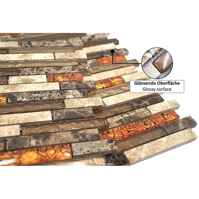 Mosaikfliese Verbund Crystal Mix - 29,8 x 33,8 cm, Beige/Braun, Glänzend - Informationsansicht