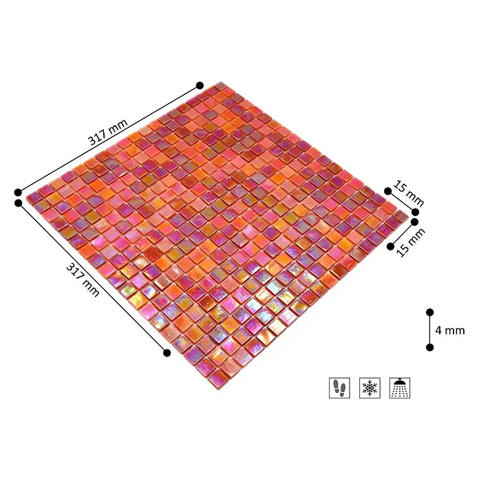Mosaikfliese Quadrat Mix GM MRY 933 - 31,7 x 31,7 cm, Rot, Glänzend - Skizze