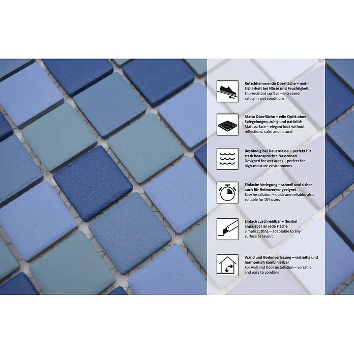 Mosaikfliese Mix JT AT 251 - 32,6 x 30 cm, Blau, Matt - Informationsansicht
