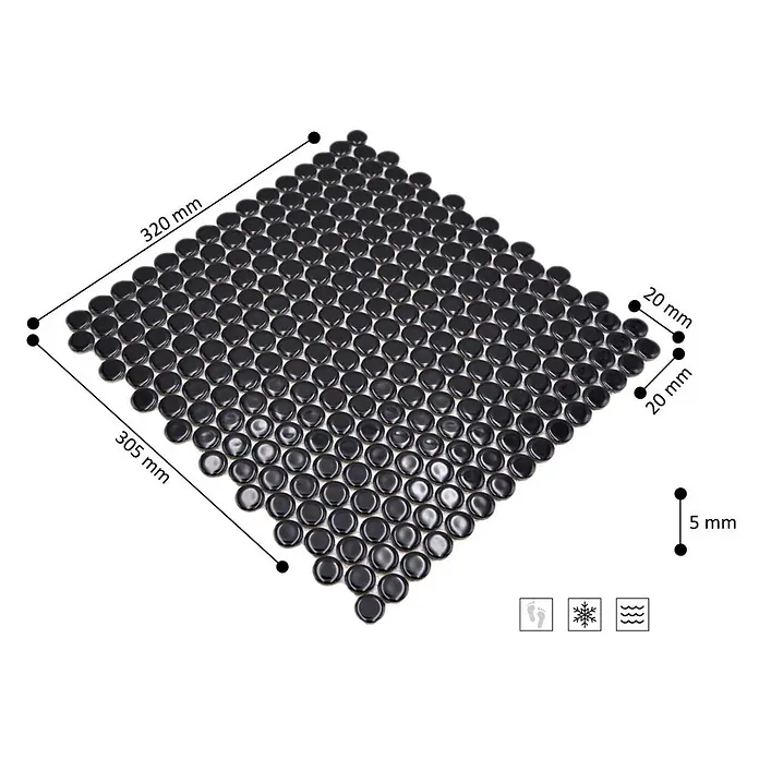 Mosaikfliese Knopf Uni 890N - 30,5 x 32 cm, Schwarz, Glänzend - Skizze