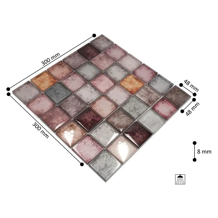 Mosaikfliese Quadrat Crystal SKY 123 - 30 x 30 cm, Lila, Glänzend - Skizze