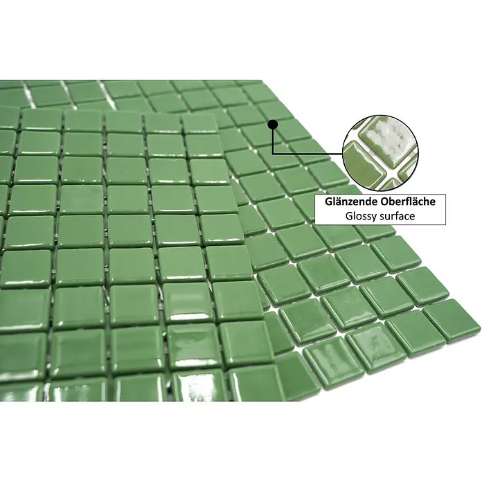 Mosaikfliese Quadrat Eco VP25602PUR - 31,6 x 31,6 cm, Glas, Dunkelgrün, Glänzend - Informationsansicht