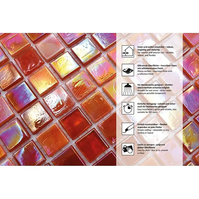 Mosaikfliese Quadrat Mix GM MRY 933 - 31,7 x 31,7 cm, Rot, Glänzend - Informationsansicht