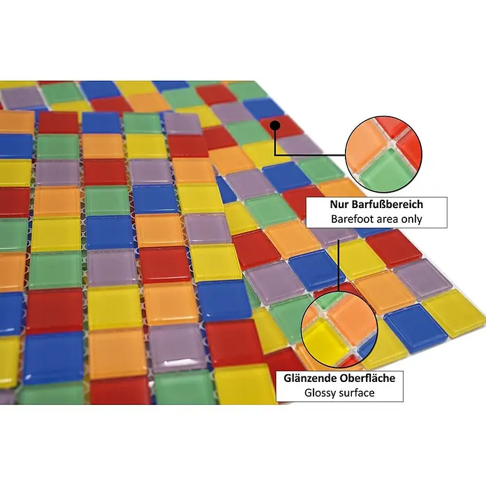 Mosaikfliese Quadrat Crystal CM 4SE10 - 30 x 30 cm, Mehrfarbig, Glänzend - Farbenfrohe, glänzende Mosaikfliesenmatte mit quadratischen Stücken, geeignet für Barfußbereiche.