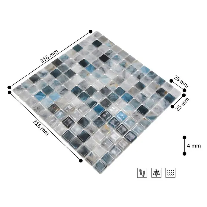 Mosaikfliese Quadrat Eco Air Force VP56256PUR - 31,6 x 31,6 cm, Mix Grau, Glänzend - Skizze
