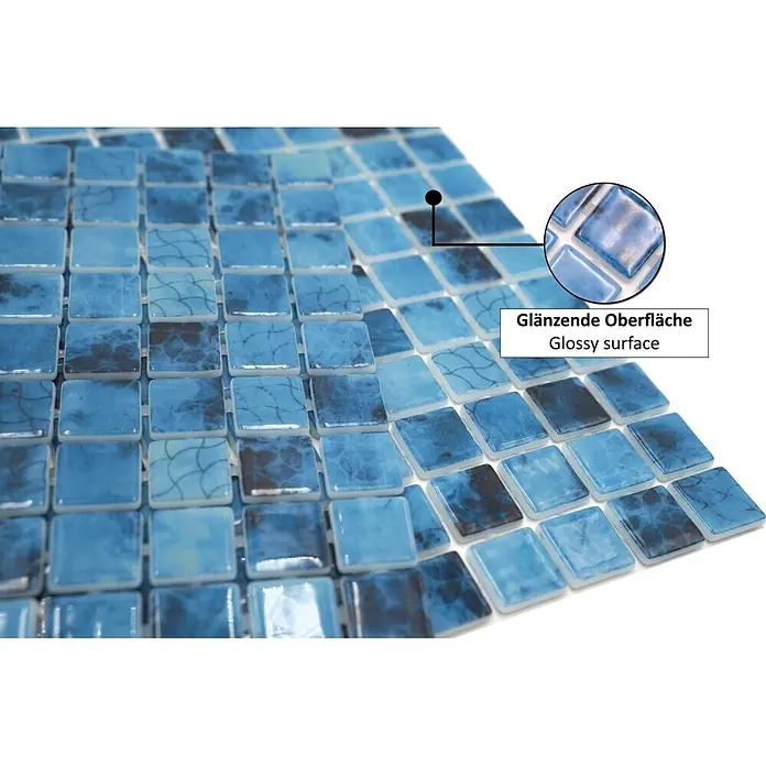 Mosaikfliese Quadrat Eco Olympic VP56255PUR - 31,6 x 31,6 cm, Mix Blau, Glänzend - Informationsansicht