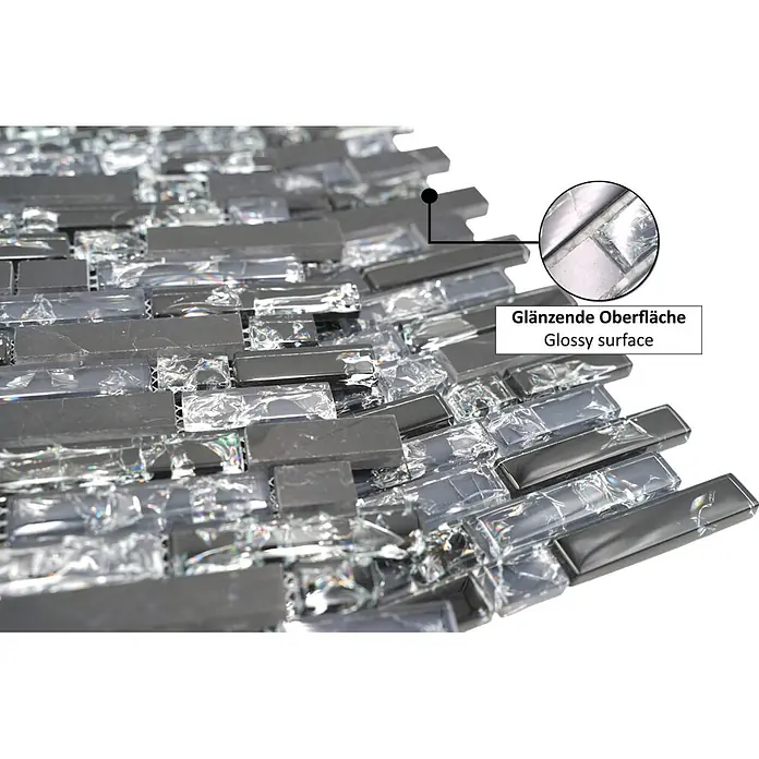 Mosaikfliese Verbund Crystal Mix XIC V1328 - 29,8 x 30,5 cm, Schwarz, Glänzend - Informationsansicht