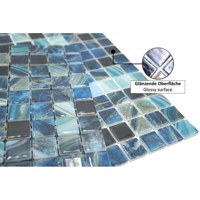 Mosaikfliese Quadrat Eco Royal VP56254PUR - 31,6 x 31,6 cm, Mix Royalblau, Glänzend - Informationsansicht