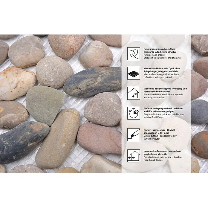 Mosaikfliese Kiesel XKF 004M - 31,5 x 31,5 cm, Grau/Beige, Matt - Informationsansicht