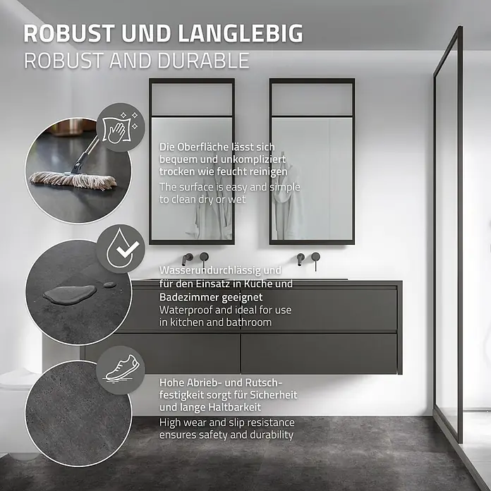 ML-Design Vinylboden Klebevinyl Bodenfliesen wasserdicht 6,68m²/36 Stk. Grau Zement Dunkel - Zement Dunkel, 610 x 305 x 2 mm