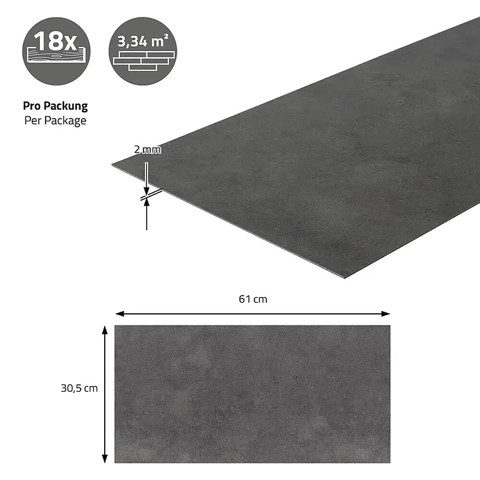 ML-Design Vinylboden Klebevinyl Bodenfliesen wasserdicht 6,68m²/36 Stk. Grau Zement Dunkel - Zement Dunkel, 610 x 305 x 2 mm
