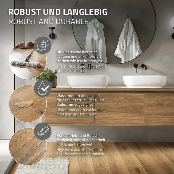 ML-Design Vinylboden PVC Bodenbelag selbstklebend Klebefliesen Boden in Holzoptik 2mm Dicke - Eiche Rustikal, Landhausdiele