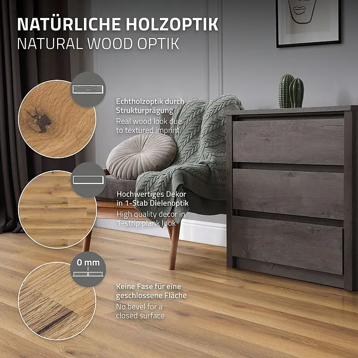 ML-Design Vinylboden PVC Bodenbelag selbstklebend Klebefliesen Boden in Holzoptik 2mm Dicke - Eiche Rustikal, Landhausdiele
