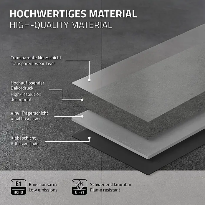 ML-Design Vinylboden Klebevinyl Bodenfliesen wasserdicht 6,68m²/36 Stk. Grau Zement Dunkel - Zement Dunkel, 610 x 305 x 2 mm