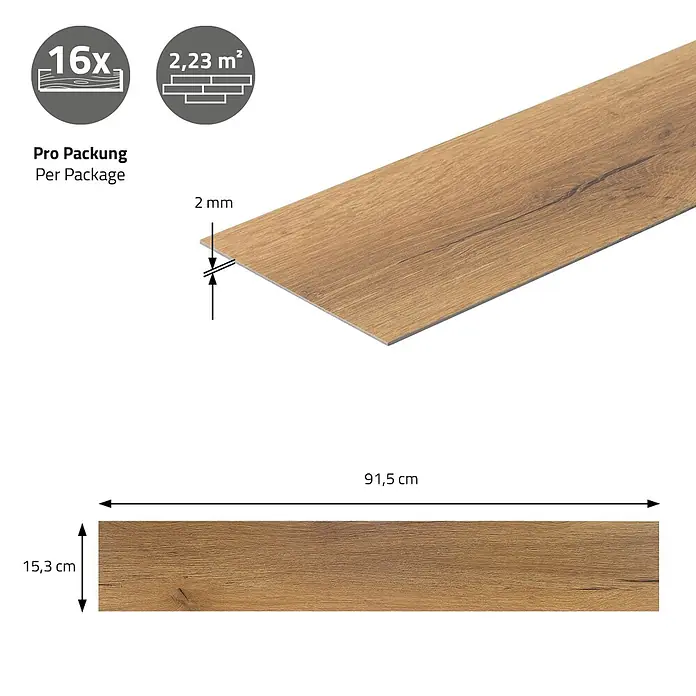 ML-Design Vinylboden PVC Bodenbelag selbstklebend Klebefliesen Boden in Holzoptik 2mm Dicke - Eiche Rustikal, Landhausdiele