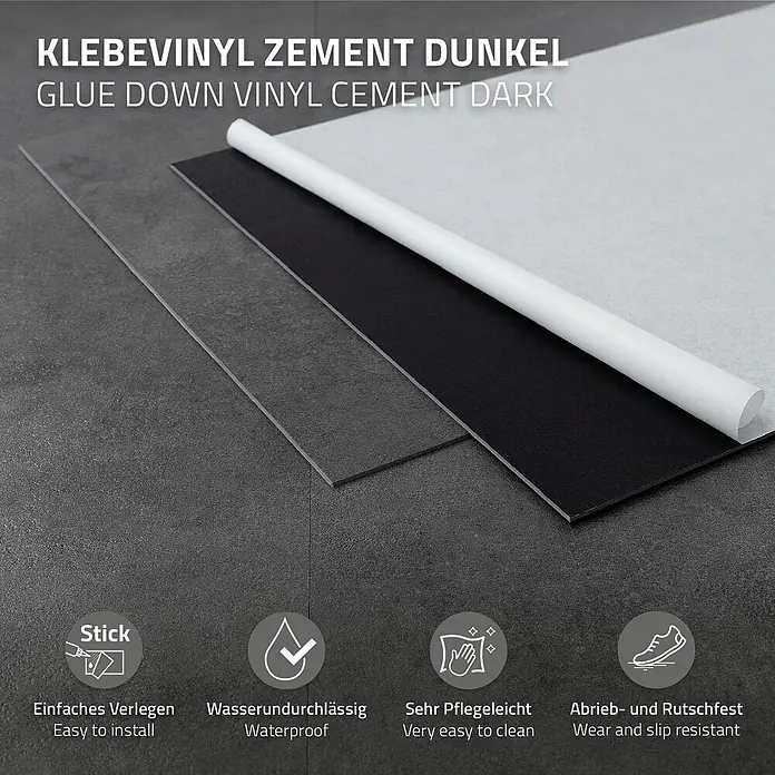 ML-Design Vinylboden Klebevinyl Bodenfliesen wasserdicht 6,68m²/36 Stk. Grau Zement Dunkel - Zement Dunkel, 610 x 305 x 2 mm