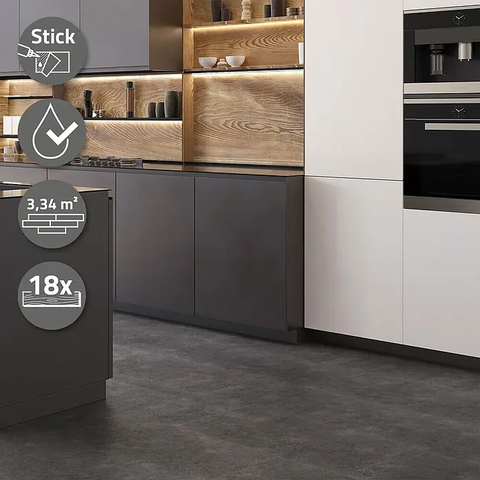 ML-Design Vinylboden Klebevinyl Bodenfliesen wasserdicht 6,68m²/36 Stk. Grau Zement Dunkel - Zement Dunkel, 610 x 305 x 2 mm