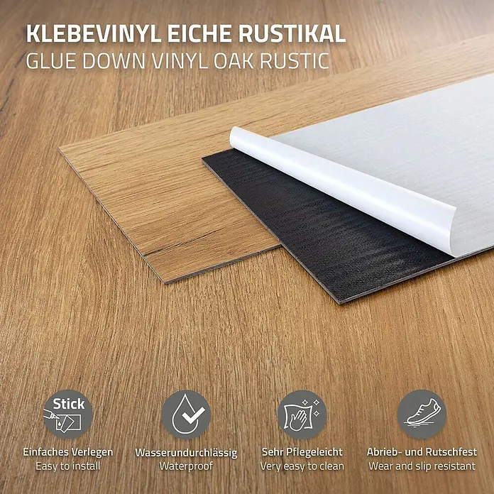 ML-Design Vinylboden PVC Bodenbelag selbstklebend Klebefliesen Boden in Holzoptik 2mm Dicke - Eiche Rustikal, Landhausdiele