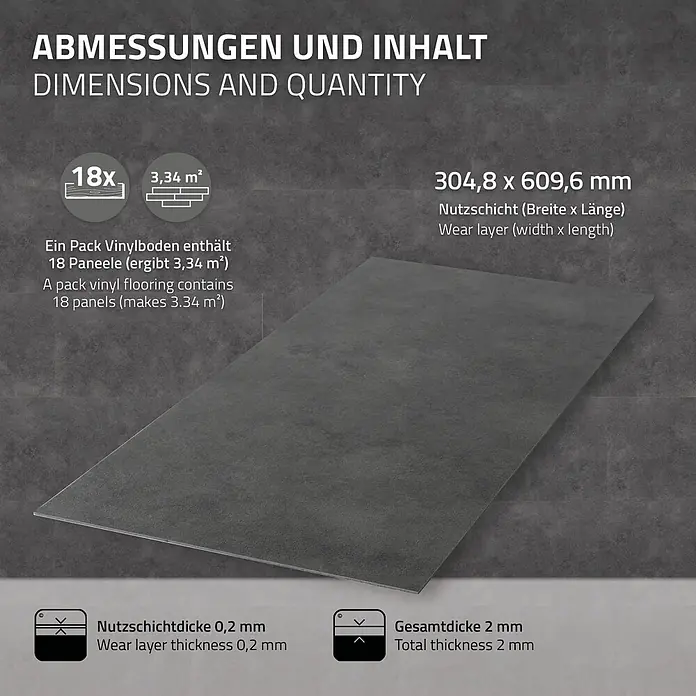 ML-Design Vinylboden Klebevinyl Bodenfliesen wasserdicht 6,68m²/36 Stk. Grau Zement Dunkel - Zement Dunkel, 610 x 305 x 2 mm