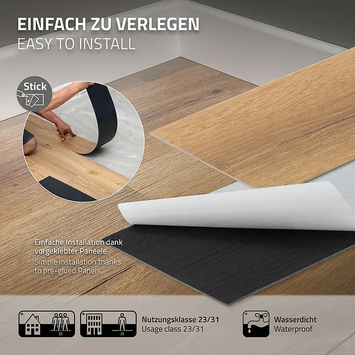 ML-Design Vinylboden PVC Bodenbelag selbstklebend Klebefliesen Boden in Holzoptik 2mm Dicke - Eiche Rustikal, Landhausdiele