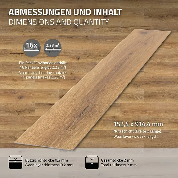 ML-Design Vinylboden PVC Bodenbelag selbstklebend Klebefliesen Boden in Holzoptik 2mm Dicke - Eiche Rustikal, Landhausdiele
