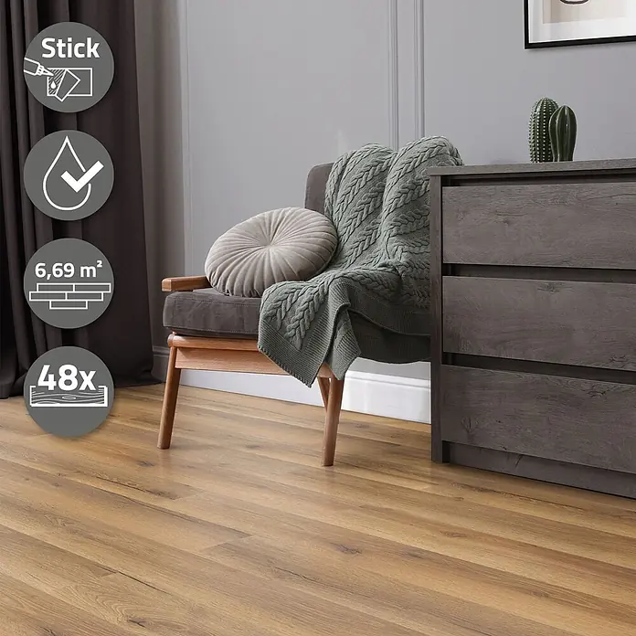 ML-Design Vinylboden PVC Bodenbelag selbstklebend Klebefliesen Boden in Holzoptik 2mm Dicke - Eiche Rustikal, Landhausdiele
